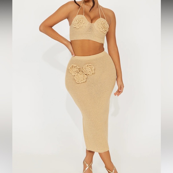 NEW FashionNova Crochet Maxi Skirt Set - Picture 1 of 3